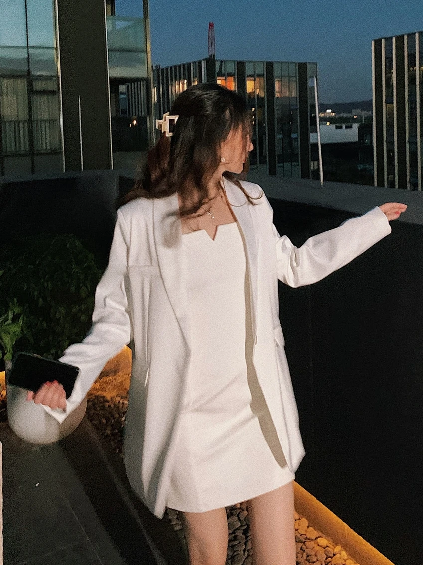 

Women's Street Sle Acetate Satin Suit Jaet Thin oulder Pad Luxury Matte Long Sve Pure Color Casual Faion Outerwear