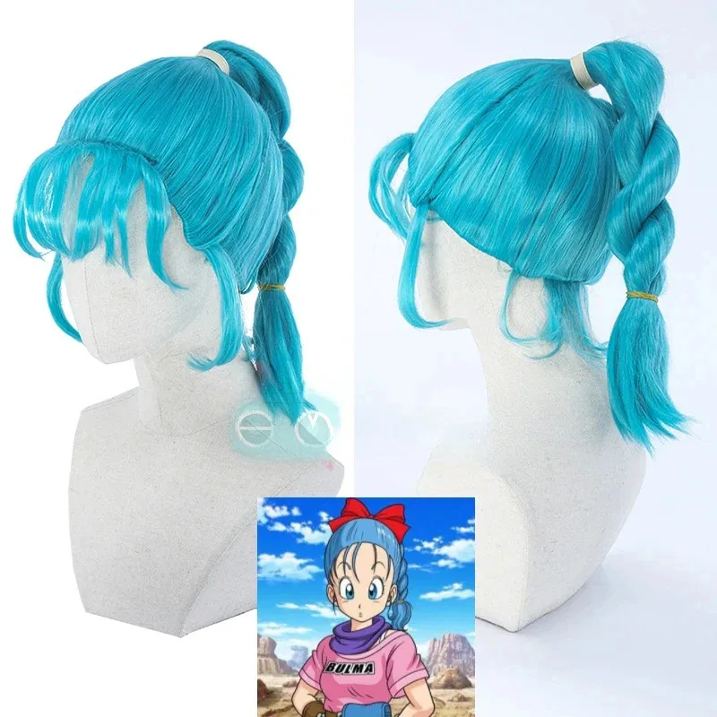 Peluca de Cosplay de Anime Bulma, peluca de Buruma, pelucas trenzadas azules, coletas de cola de caballo, pelo resistente al calor, juego de rol de Halloween, costo 72