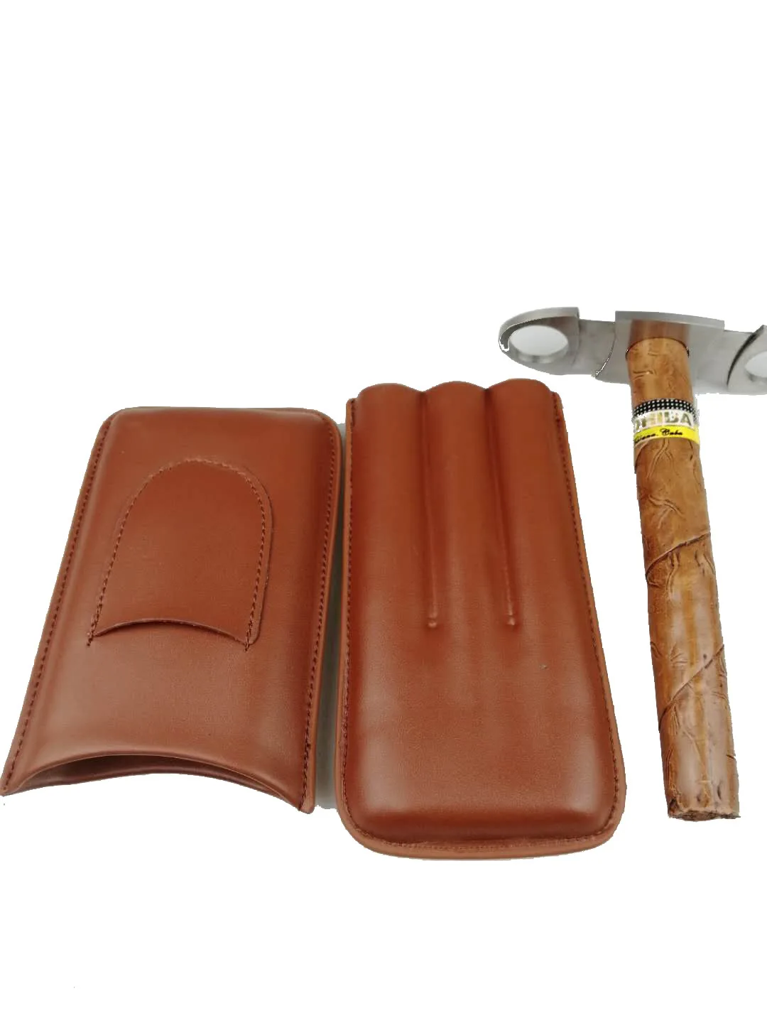 

Cigar Case Leather Cigar Holder Brown Travel Humdor Fits 3 Tubes Tobacco Box Smoking Accessory for Men