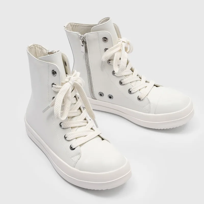 New Men High Top Board Shoes Simple Side Zipper Height Increase Breathable Fashionable Shoes for Students To Wear Daily