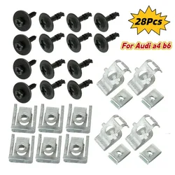 28Pcs For Audi A4 B8 A5 8T Car Undertray Engine Under Covers Fixing Clips Shield Trim Panel Screws  Auto Repairing Accessories