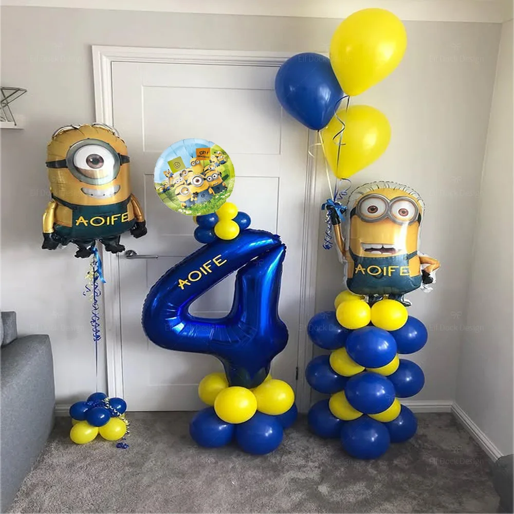 1set Cartoon Minion themed Balloon Set 40inch Blue Number 1-9 Foil Balloons Birthday Party Decoration Baby Shower Party Supplies