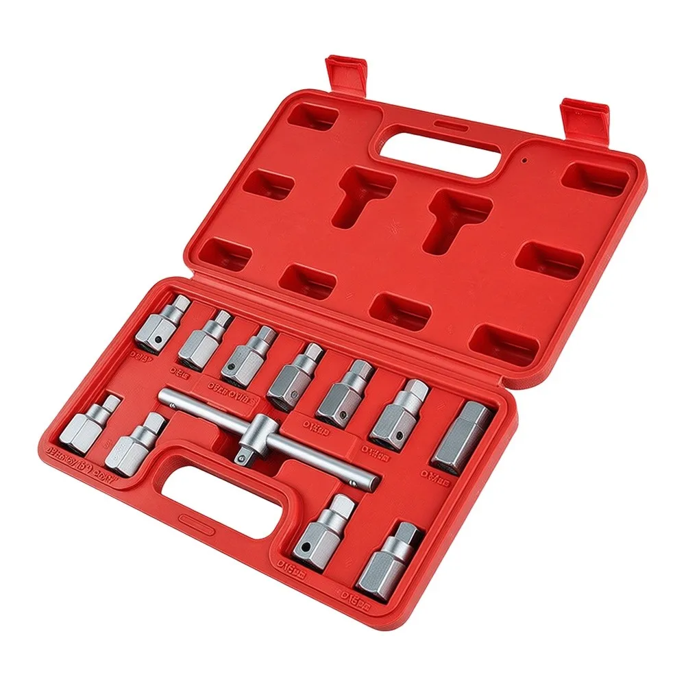 12/18/21/23 Oil Pan Drain Socket Set 3/8-Inch 9.5mm Chrome-Vanadium Steel Socket Set For Automotive Maintenance