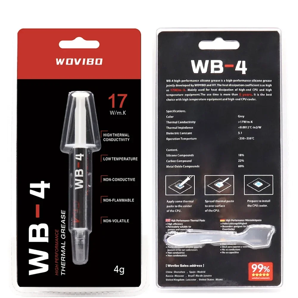 Wovibo Thermal Grease Paste Compound Silicone WB-4 WB 4 4g 2g 17 W/m-k per CPU GPU stampante dissipatore di calore raffreddamento Cooler pasta termica