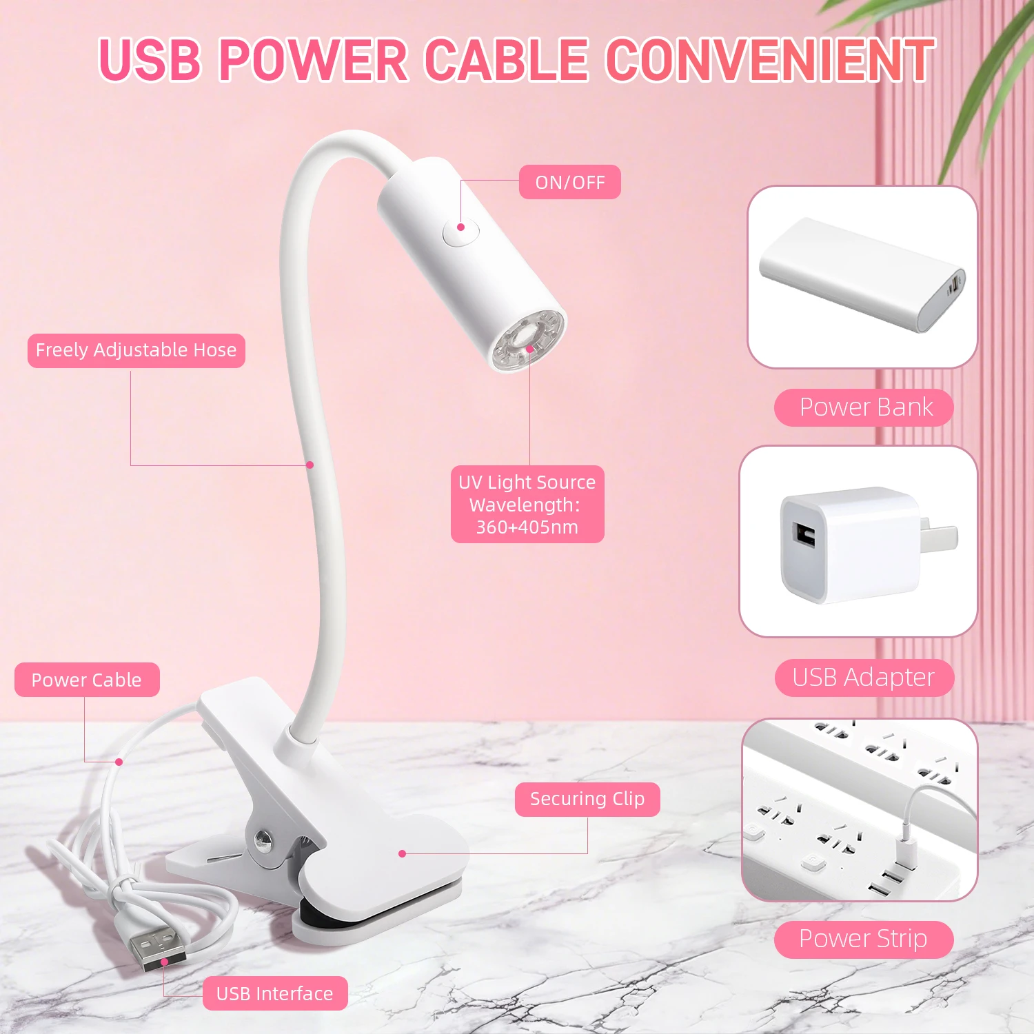 DianaBeauty UV LED-nagellamp LED UV-licht met clip en flexibele buis manicure droger UV-uithardingslicht voor harsuitharding nagelkunst