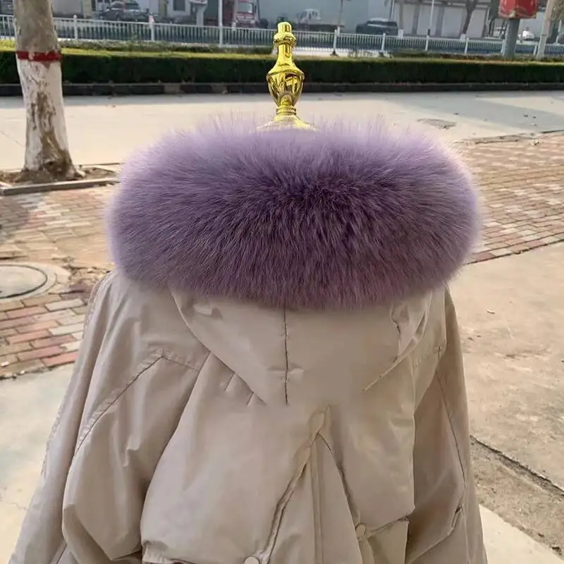 Super large real fox fur collar, single purchase down jacket pie, overcome male and female universal real fur hat collar, wool view 5