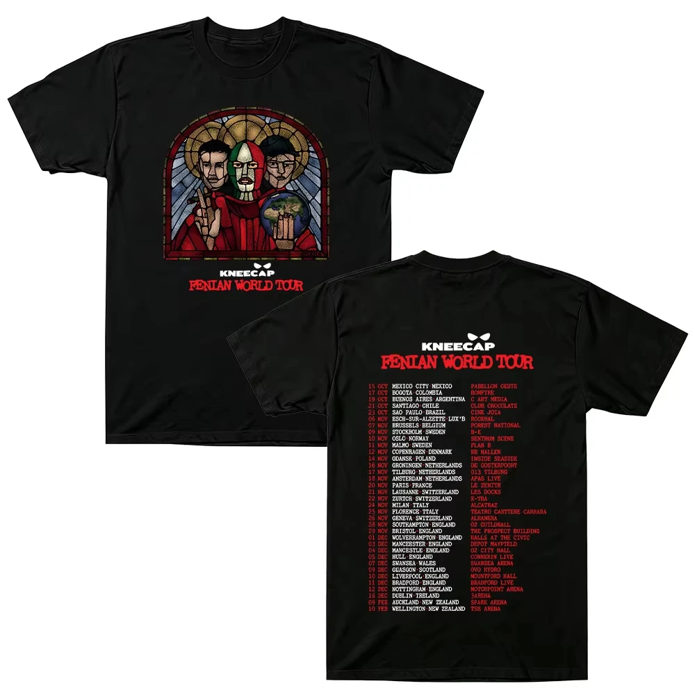 Kneecap Fenian World Tour Poster Graphic Print T‑Shirt Men Women O-neck Cotton Streetwear Hip Hop Rap Band Tee Punk Style Top