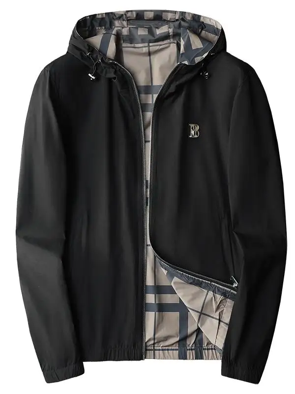 

High-End Faionable Men's Busin Casual Slim Fit Printed Coat Double-Sided Wear Hooded Jaet Polyester Fiber UPF30+