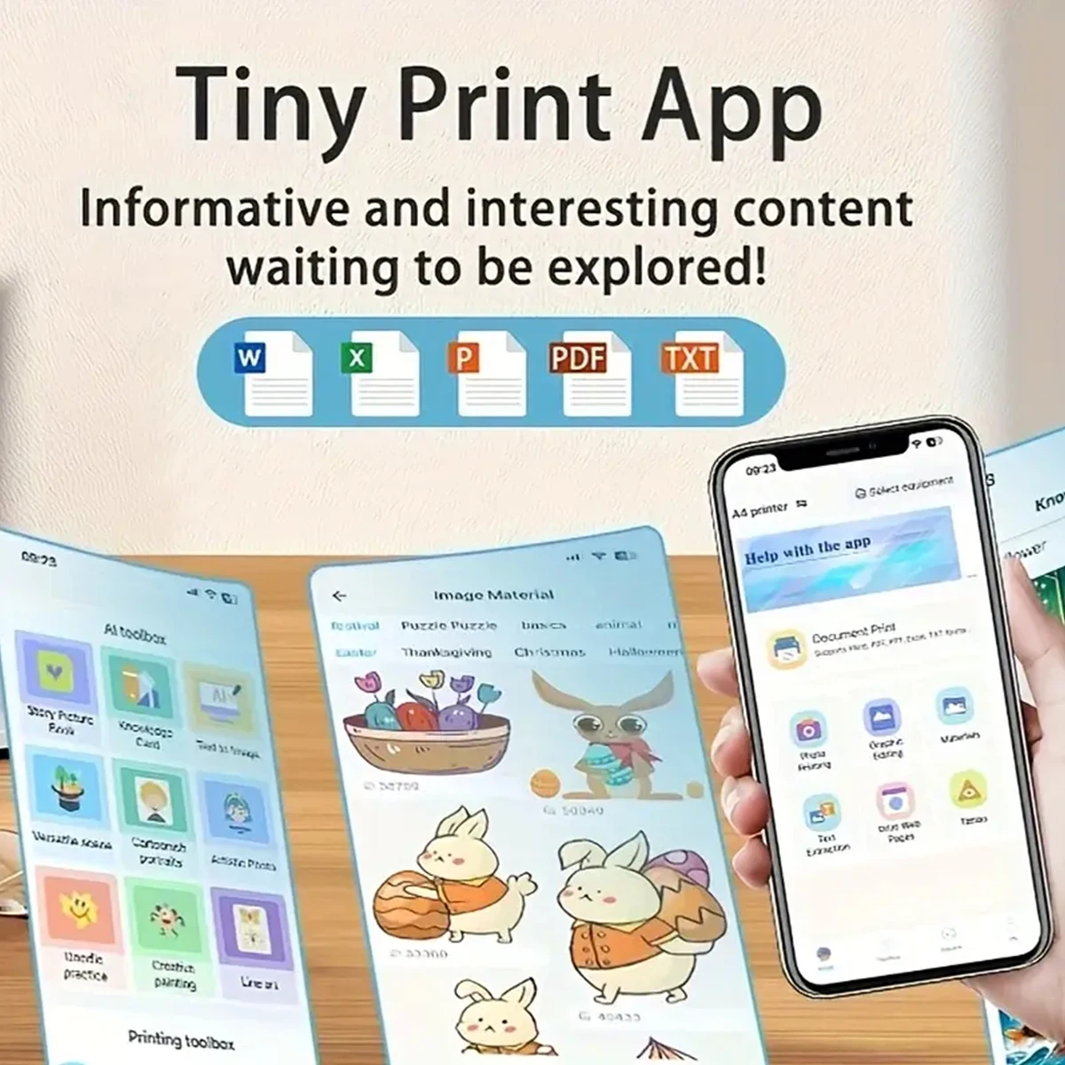 Imprimante A4 portable, imprimante thermique sans fil pour imprimer documents et images sur papier thermique A4, fonctionnement sans encre avec l