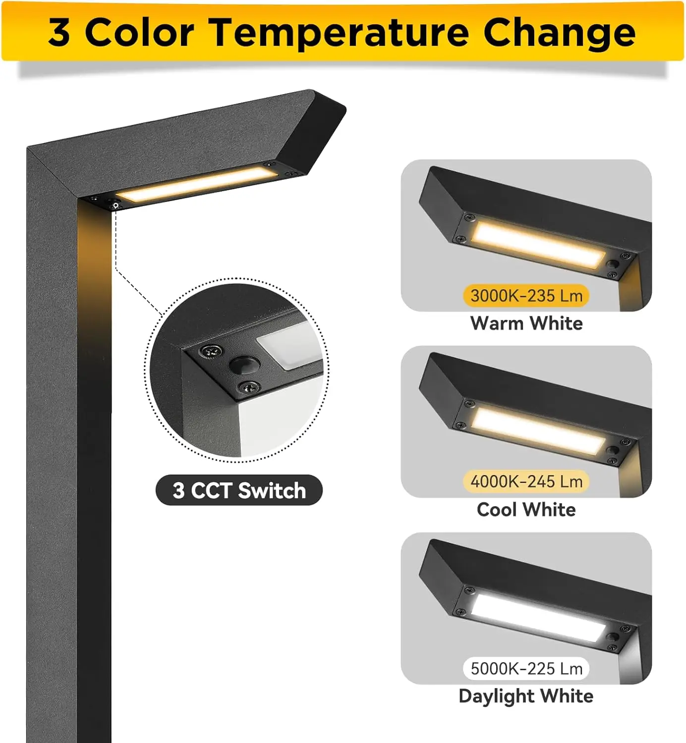 3CCT LED Low Voltage Landscape Pathway Light, 12V Premium 3000K/4000K/5000K Selectable Path Lights Wired, Modern Walkway Lights