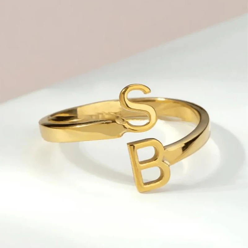 

Custom Initial Letter Rings For Women Gold Dating Wedding Adjustable Stainless Steel Ring Christmas Jewelry Girlfriend Gift