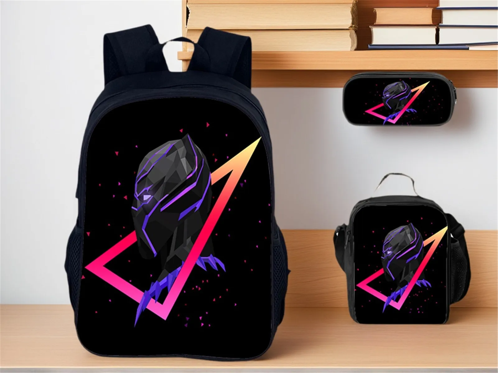 

Black Panther Multifunction Backpack,Marvel School Bookbag with Pencil Box,Reusable Lunch Bag 3Pcs Set for Boy,Girl