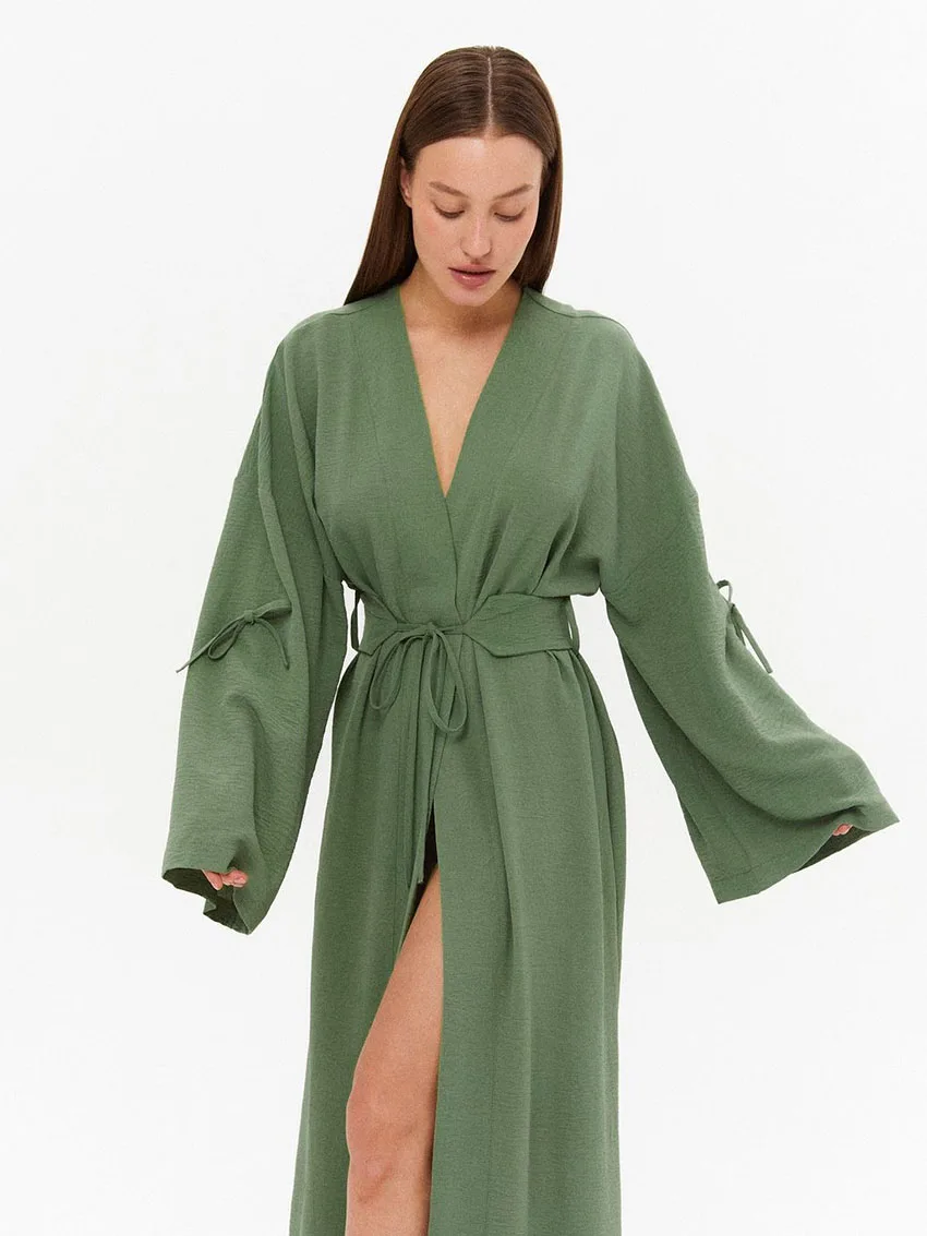 Marthaqiqi décontracté dames pyjamas Sexy col en v Robe à lacets vêtements de nuit à manches longues chemise de nuit cheville longueur Robe femme vêtements de maison