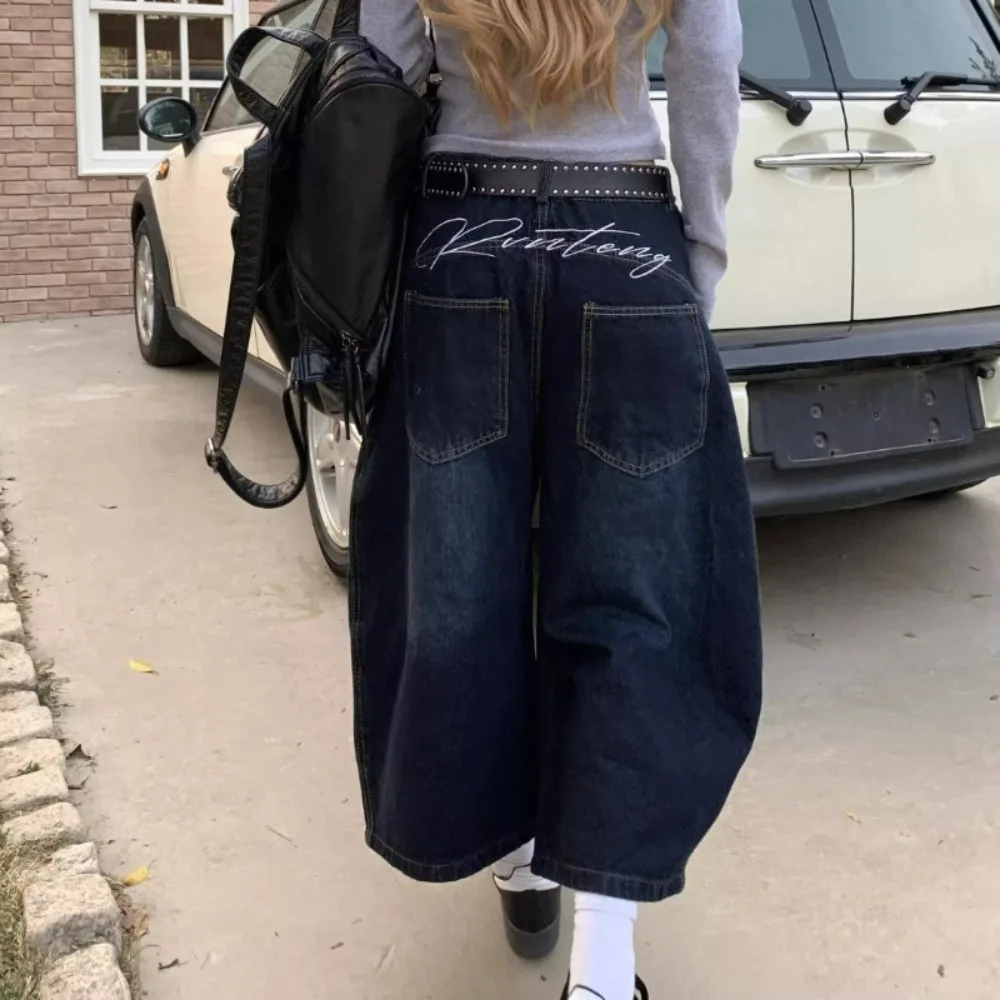 American Embroidery Patchwork Denim Shorts High Street Loose Vintage All-match Pantalones Korea Chic Personalized Jeans