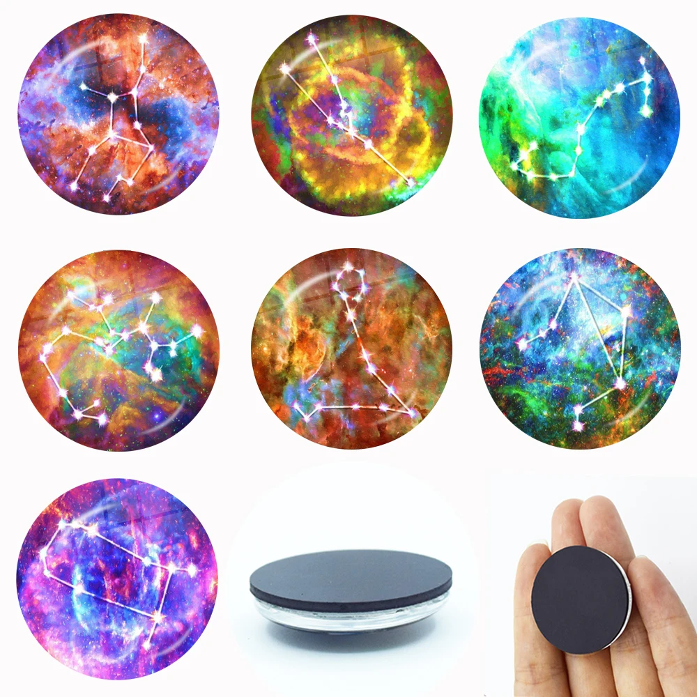 12 Zodiac Star Sky Fridge Magnet 30MM Glass Cabochon Magnetic Refrigerator Stickers Note Holder Home Decor Gift