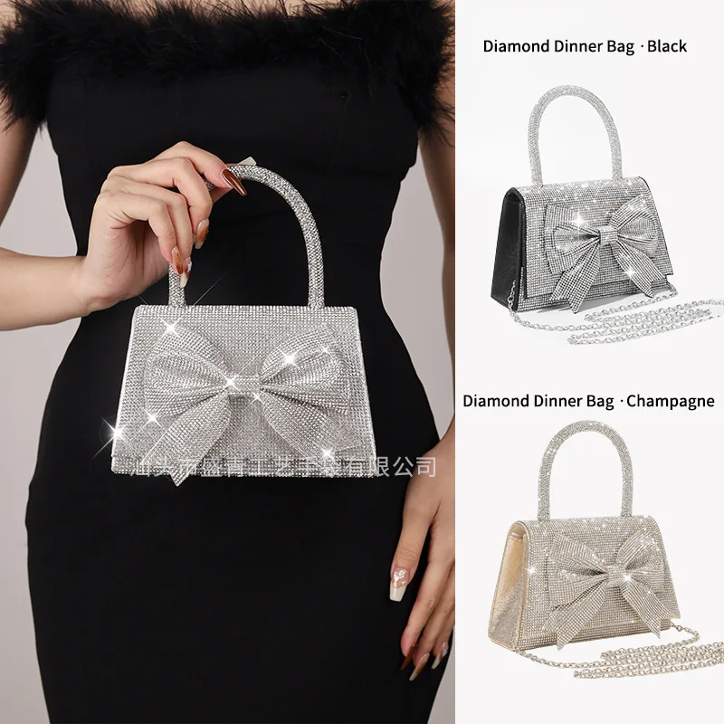 

Новая вечерняя сумка 2026 года в европейском и американском стиле, легкая роскошная сумочка с бантом и стразами, блестящая свадебная сумка