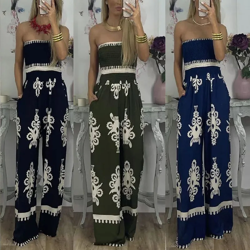 

Fashion Women's Street Fashion Suit Chest-wrapped Printed Jumpsuit High-waisted Casual Pants For Women Jurk Dames