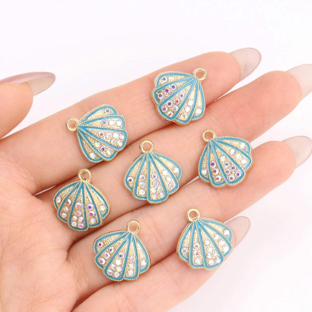 10Pcs 16*17mm Cute Crystal Shell Charms Colorful Enamel Alloy Pendants for Jewelry Making Marine Life Earrings Bracelet Accessor view 4