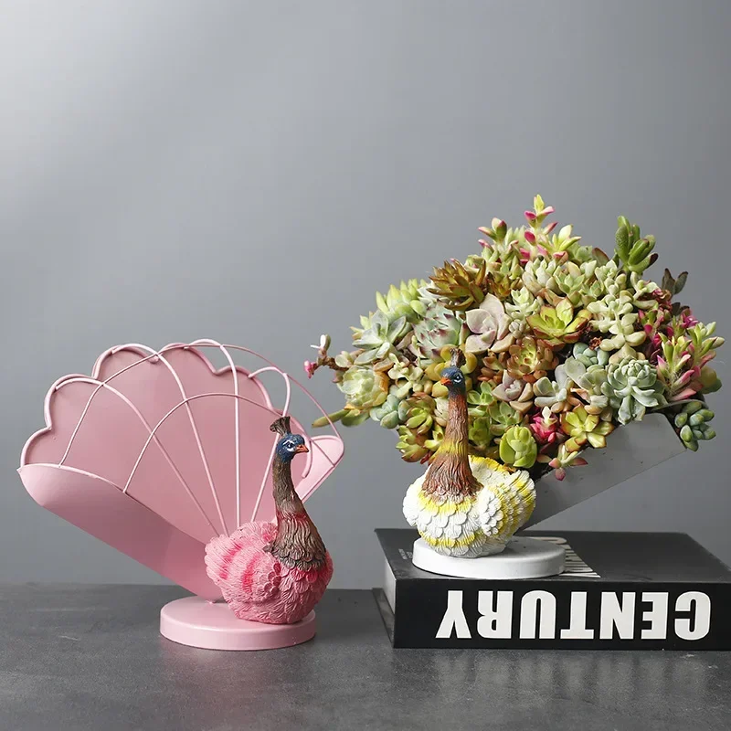 Creative Ironwork Metal Flower Stand Cartoon Peacock Flowerpot Plant Accessories Garden Balcony Decorations Flower Pot