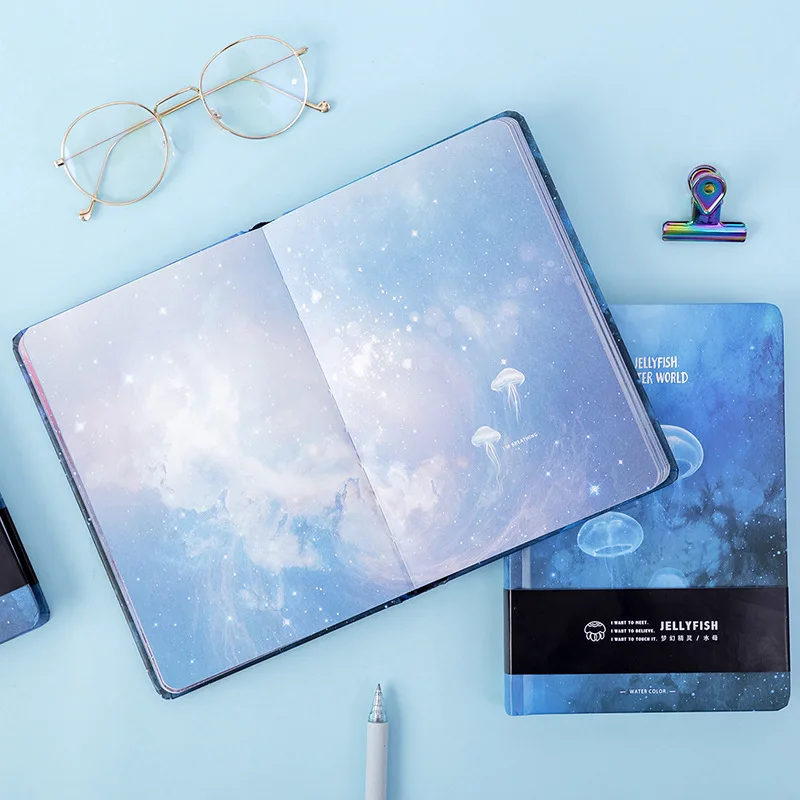 New Creative Blue Jellyfish Notebook A5 Blank Color Art Drawing Papers Journal Hard Cover Note Book Korean Stationery Gifts