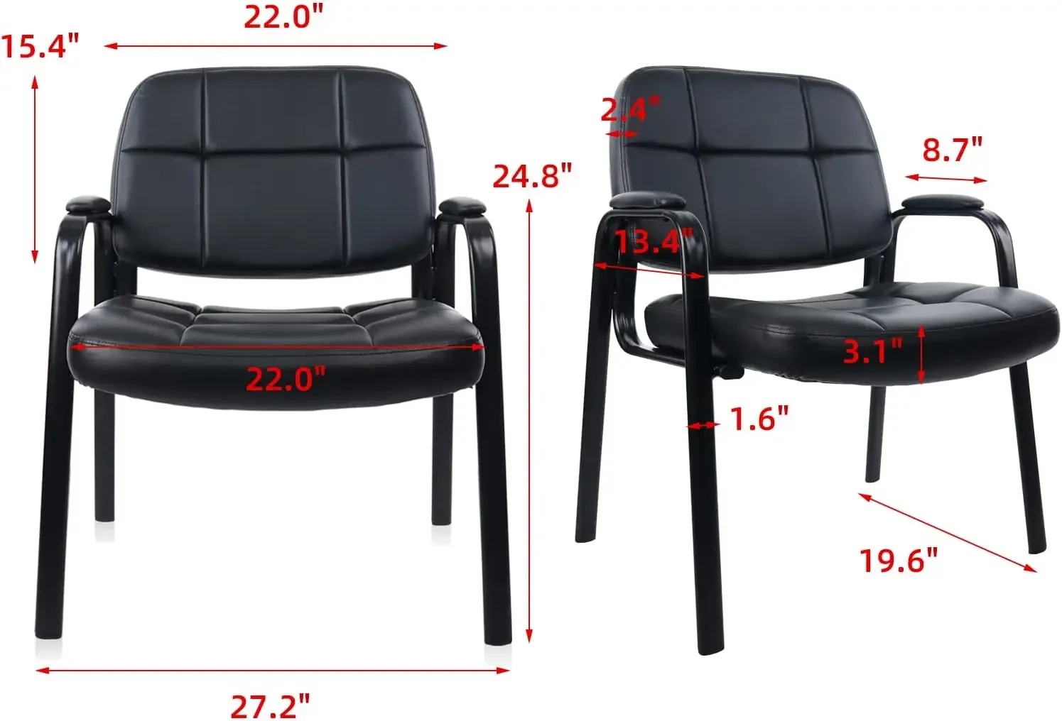 Waiting Room Guest Chair, Leather Office Reception Chair No Wheels with Padded Arms for Elderly Home