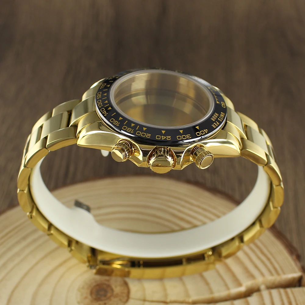 39mm VK63 Watch Case strap Gold Watch Accessories Stainless Steel Sapphire Glas Waterproof For VK63A Quartz Movement For Daytona - Image 3
