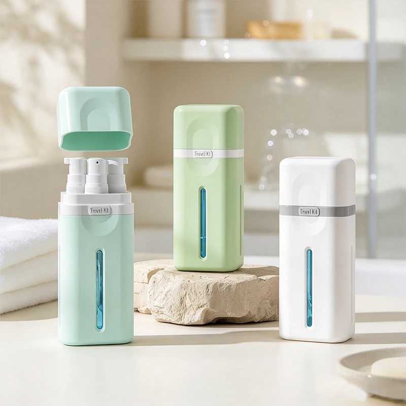 4 in 1 Travel Refillable Bottle Set Portable Shampoo Shower Gel Lotion Dispenser Container Empty Cosmetic Bottles Travel Kit