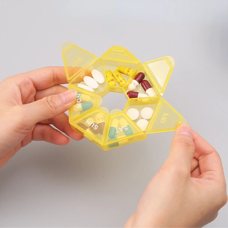 Mini kleine tragbare Reise-Vitamin-Pillendose, Pillenetuis, Behälter, Organizer, Aufbewahrungstabletten, 7 Tage Gitter, Medizin, Fischöle – Detail 2