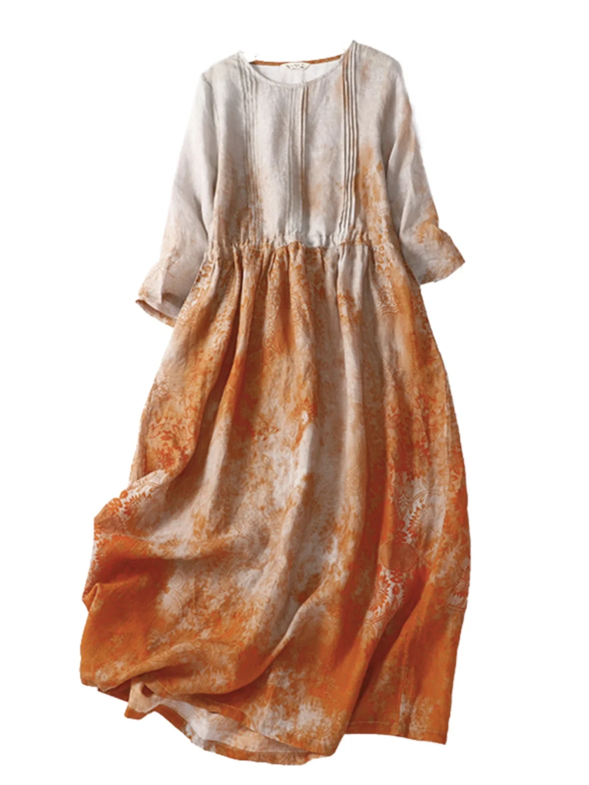 New Chinese Sle National Trend Linen Seven Sve Women's Spring Summer Vintage Sumi Printing Slimming Maxi Dr