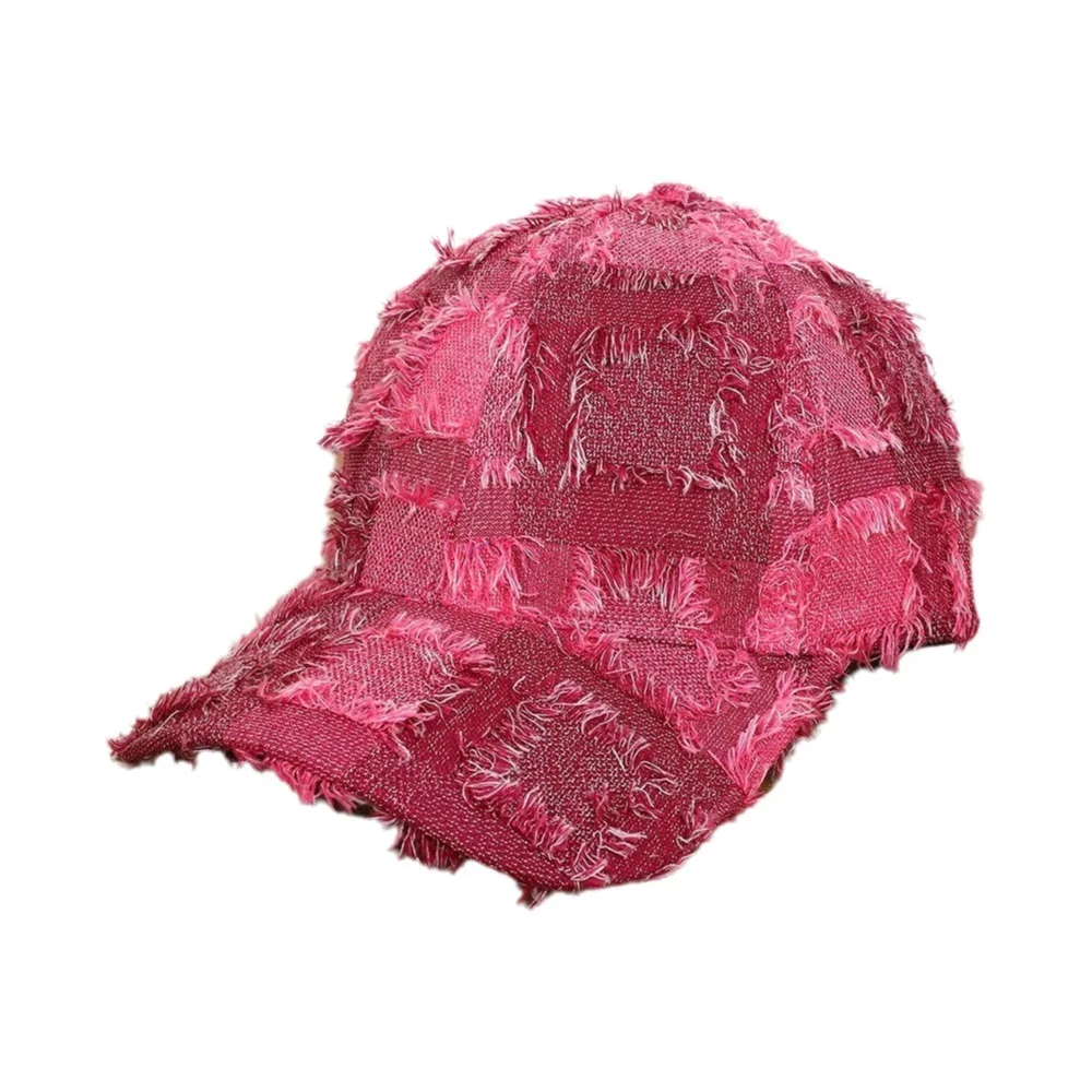 Frayed Edge Distressed Baseball Cap Plaid Pattern Adjustable Fit Plaid Baseball Cap Plain Front Distressed Style
