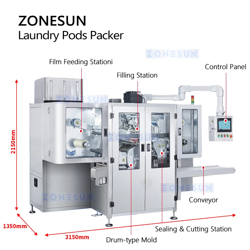 ZONESUN Автоматические стручки для стирки Paker Стручки для стирки Водорастворимые стручки для моющего средства Упаковочное оборудование ZS-NZC350