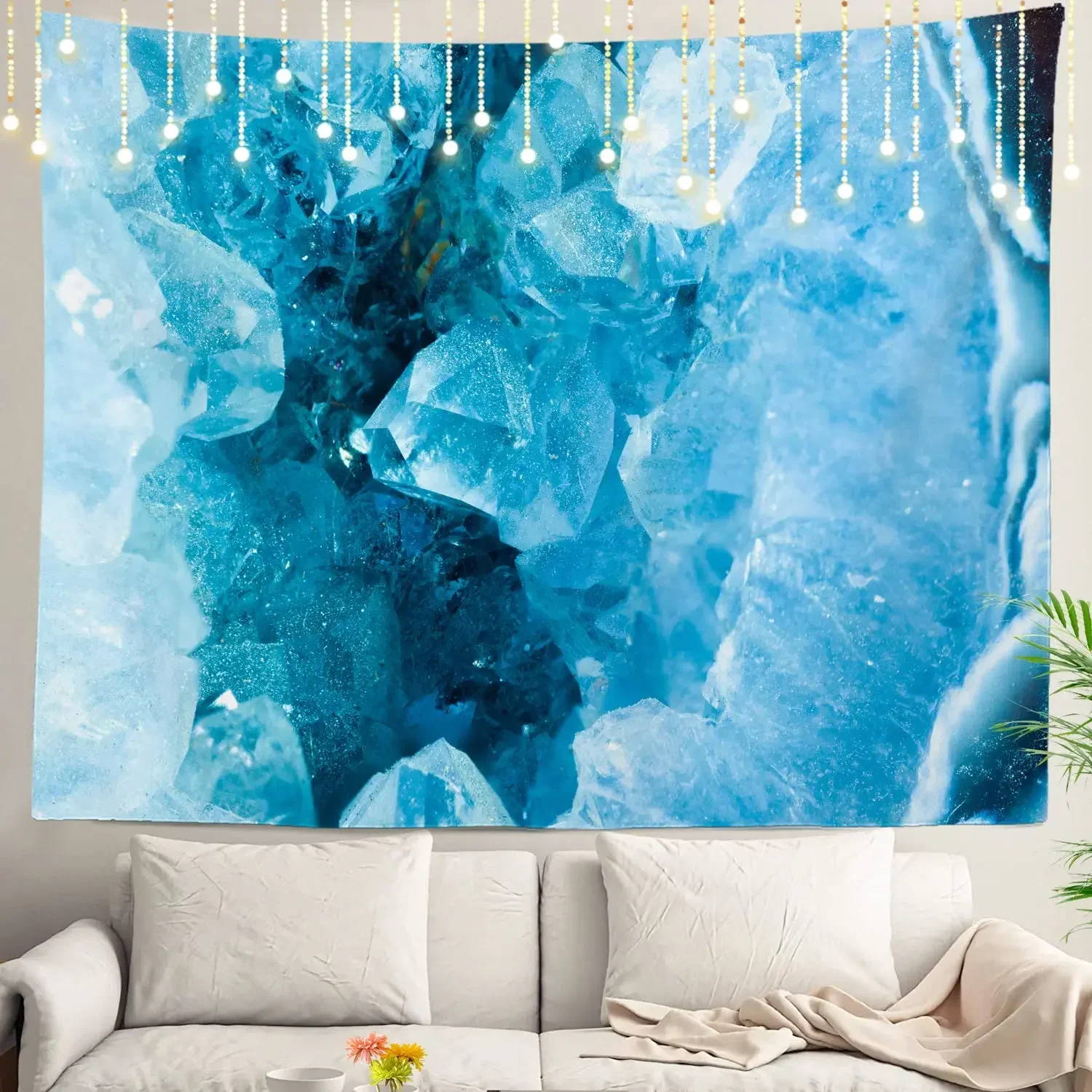 Blue Geode Rock Mineral Agate Crystal Tapestry Wall Hanging Psychedelic Tapestry Home Decorations for Bedroom Living Room Dorm