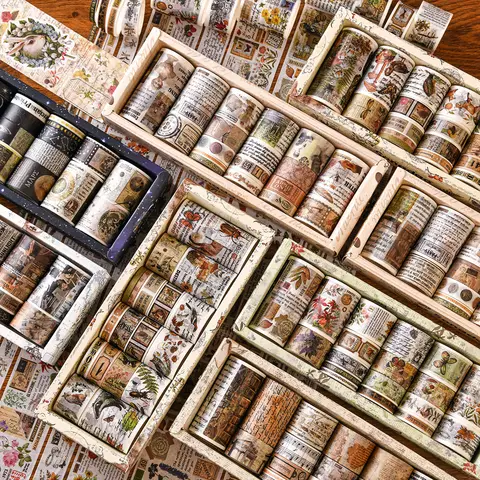 18-24 rolls/box, Retro washi tape, suitable for DIY handbooks, items, gift wrapping decoration, exquisite decoration supplies