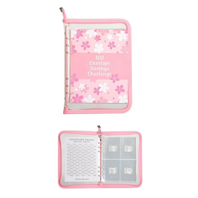 T04C-100 Envelope Challenge Binder Savings Binder For Save 5050 With Cash Envelopes For Budget Planning With Zipper Cover