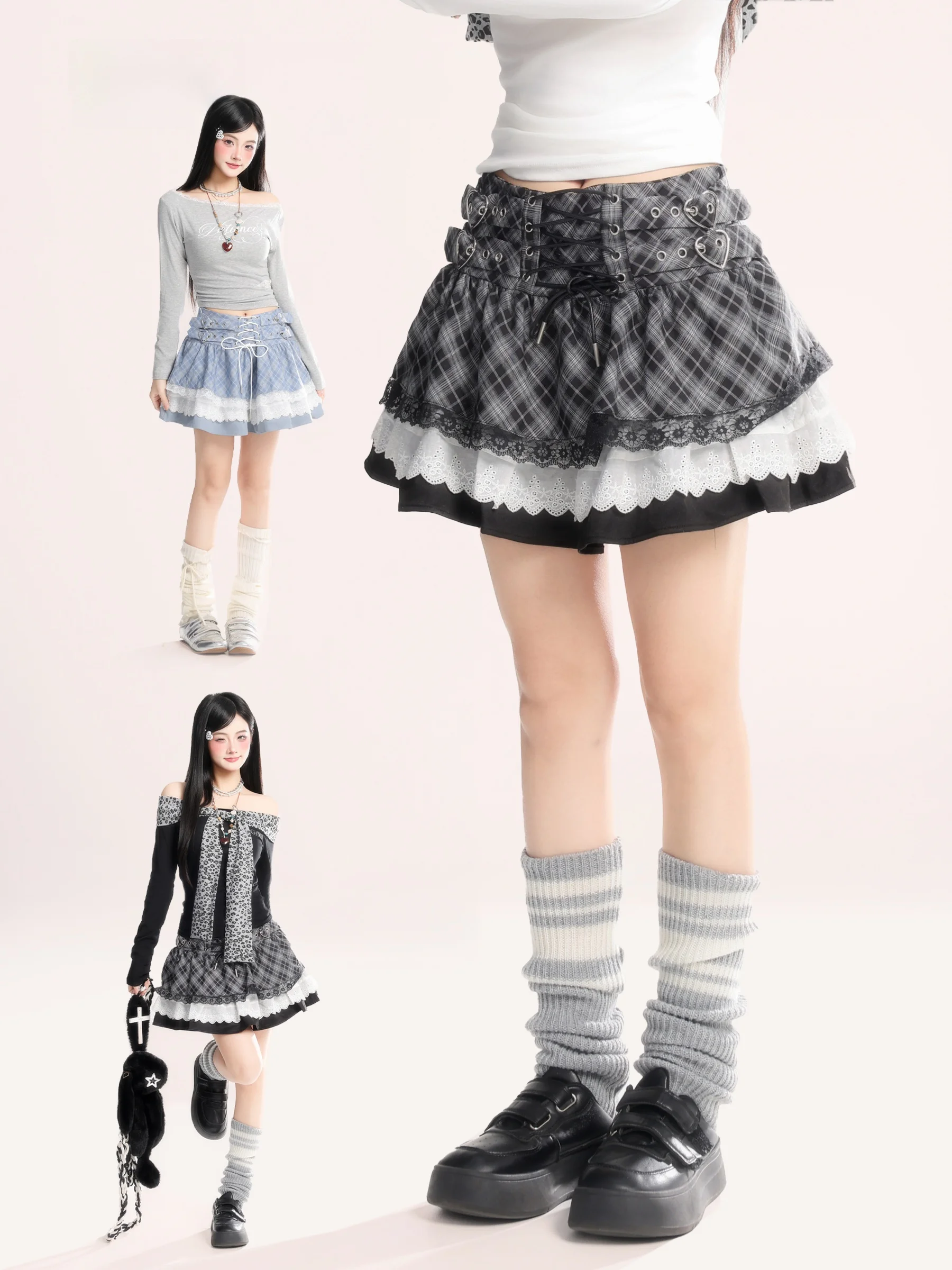 

Корейская клетчатая юбка-плиссе с бантом и оборками, женская, весенняя новинка, с эластичной талией, короткая юбка для милых девушек, повседневная, для студенток