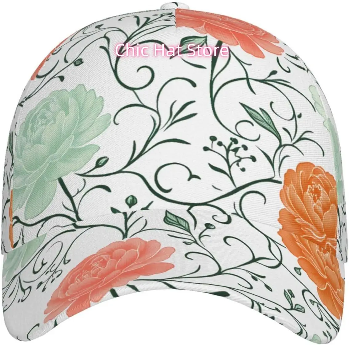 Floral Vine Pattern Baseball Cap Adjustable Cotton Baseball Hat for Sports, Outdoor, Travel Gifts for Men Black