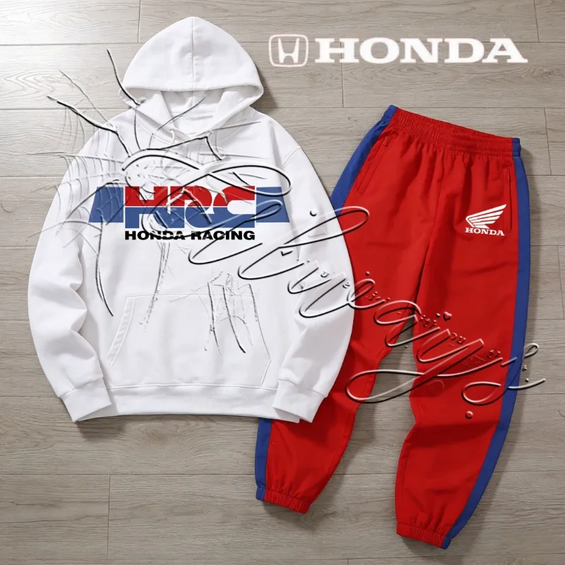 

2026 New Honda HRC Racing Outdoor Sports Warm Motorcycle Suit Men's MOTO Off Road Enthusiast Hoodie Pants Set Retro Hoodie