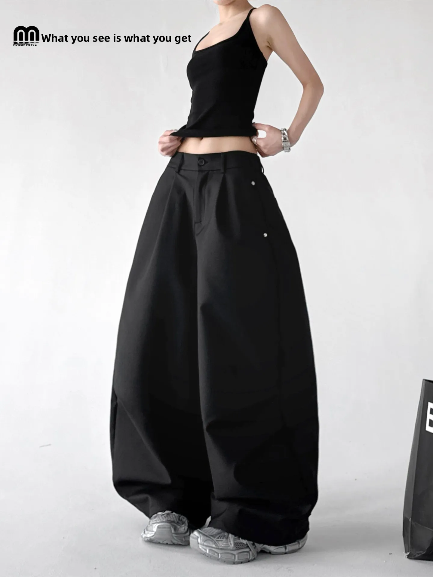 

Женские широкие брюки Bla Dstring с высокой талией, свободные повседневные брюки, весна 2026, модные, больших размеров, стройнящие, длинные