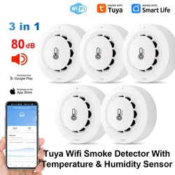 Tuya Wifi BT Two Connection Smoke Detector Temperature Humidity Measurement Device 80dB Sound Alarm Remote Push Alert Function