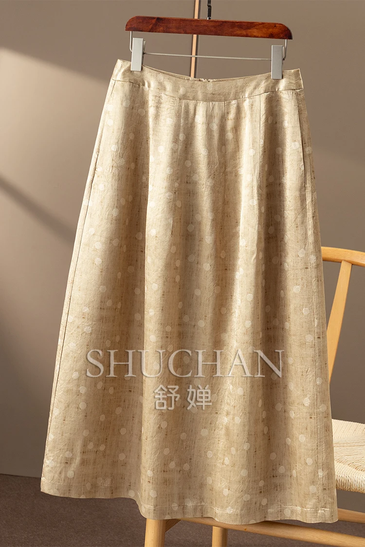 عطلة رومانية جديدة، تنورة نسائية فرنسية عالية الجودة من ألياف الخل بطباعة منقط عالية الخصر على شكل حرف A 54B7 #6