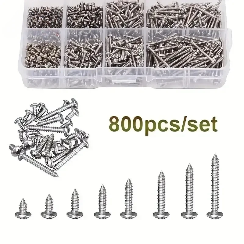 Screws Cross-border Boxed Metric M2 Carbon Steel Nickel-plated Silver Round Head Electric Drilling Screws Self-tapping Screw Kit