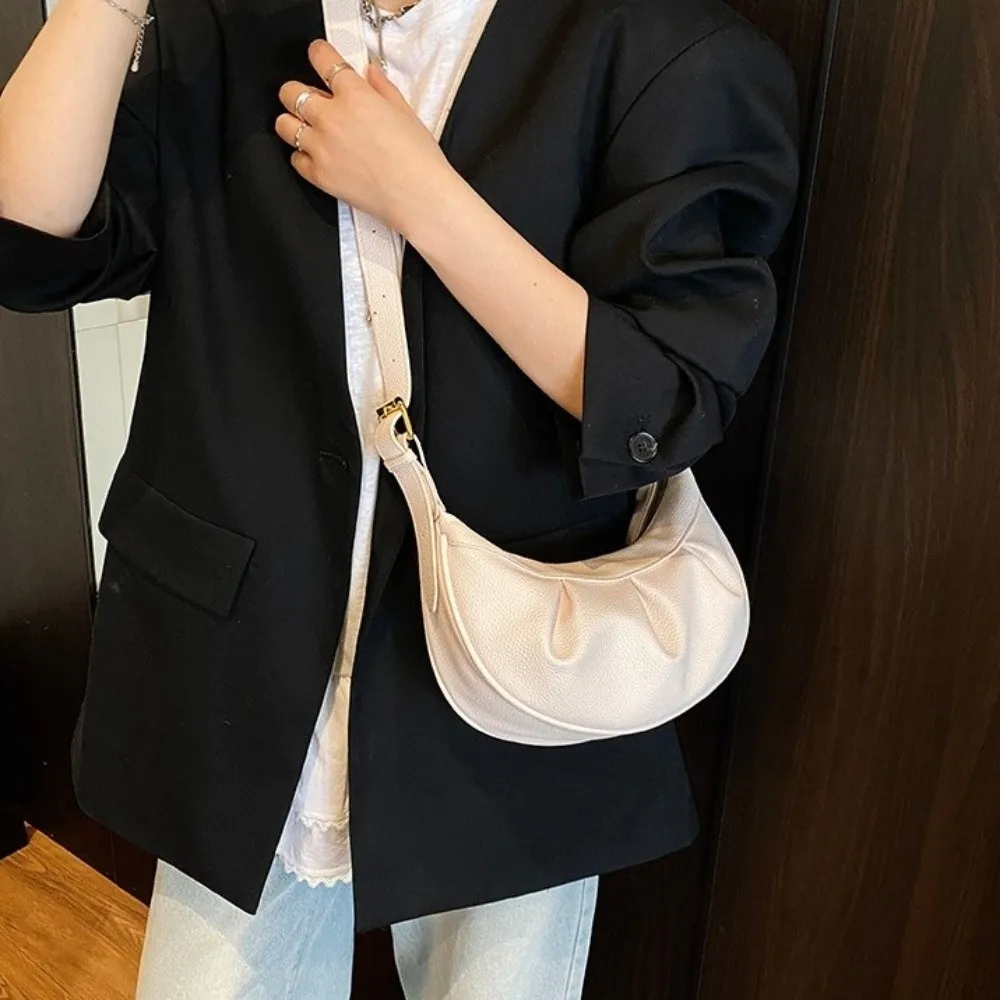 

Korean Style Pleated Crossbody Bag Soft Leather Lightweight PU Dumpling Bag Handbag Solid Color Underarm Shoulder Bag Streetwear