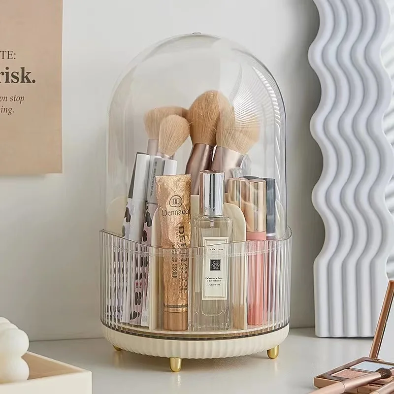 Rotating Makeup Organizer Large Capacity Cosmetics Makeup Brush Holder With Lid Multi-Functional Pen Holder Lipstick Storage Box