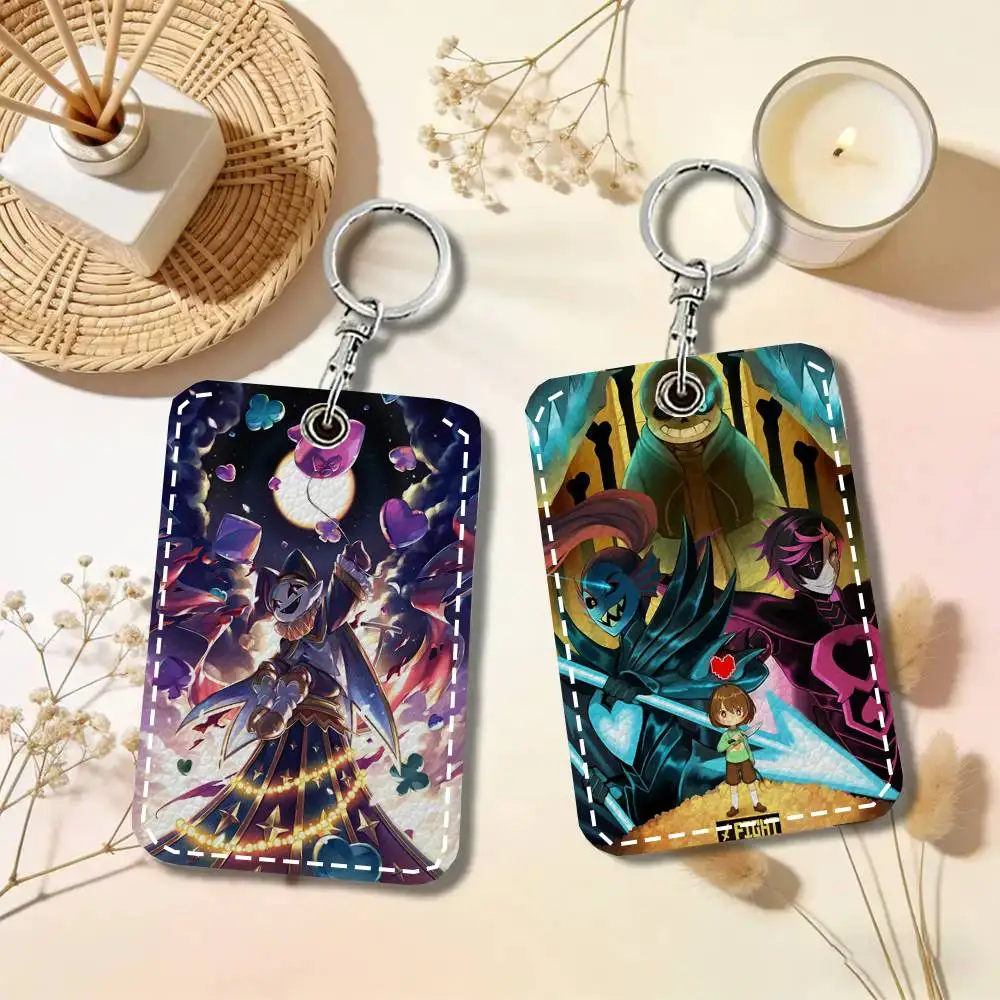 Undertale Animated Game Card Wallet With Keychain PU Leather Printed Pattern Card Holder