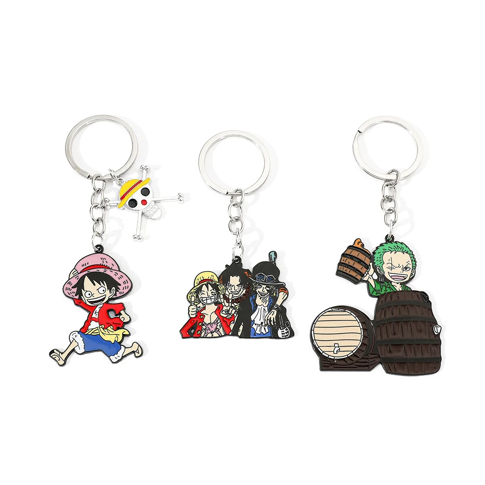 1 Stück Anime Schlüsselanhänger Luffy Zoro Ace Sabo Metallanhänger Schlüsselring, ideal als dekoratives Geschenk für die Rucksäcke oder Schlüssel von Freunden.