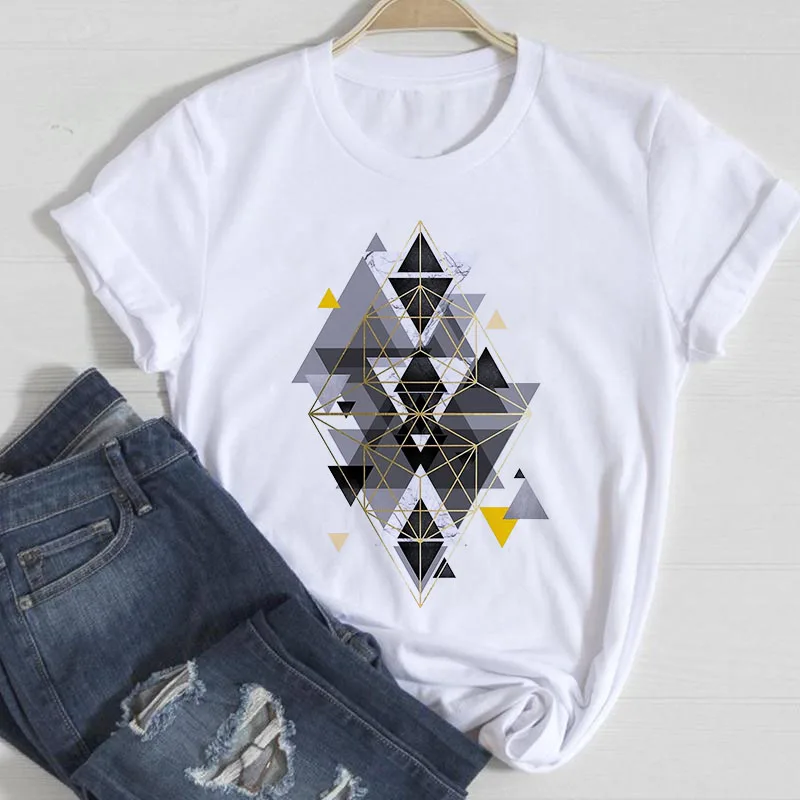 

T-shirts Tees Women Fashion Cartoon geometry Ladies Tshirt Tops Print Clothes Trend Spring Summer Short Sleeve Graphic T Shirt