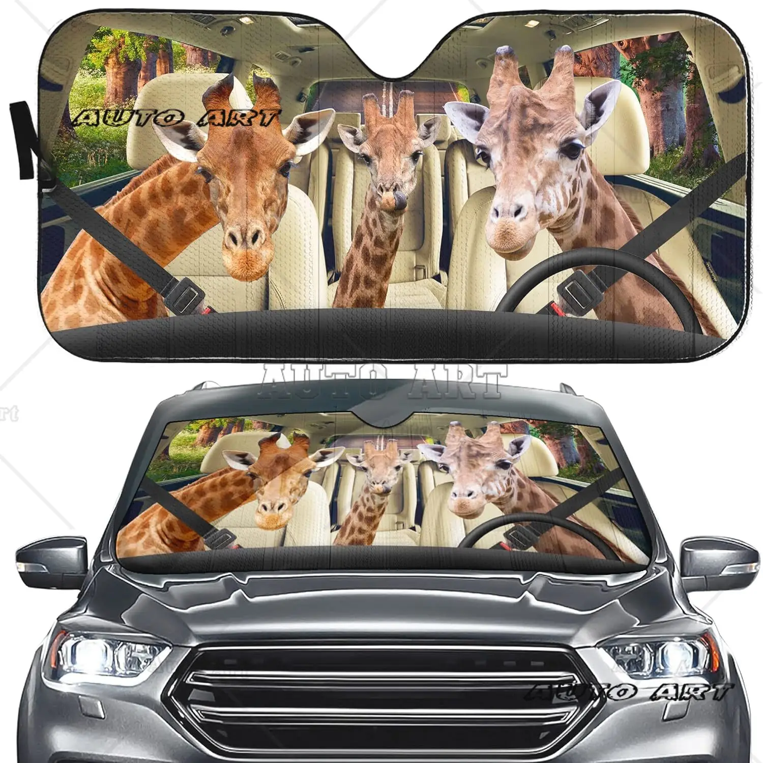 Giraffe Driver Auto Windshield Sunshade Funny Deer Car Visor Decor Front Window Sun Shield Reflector Shades Anti-UV Shade