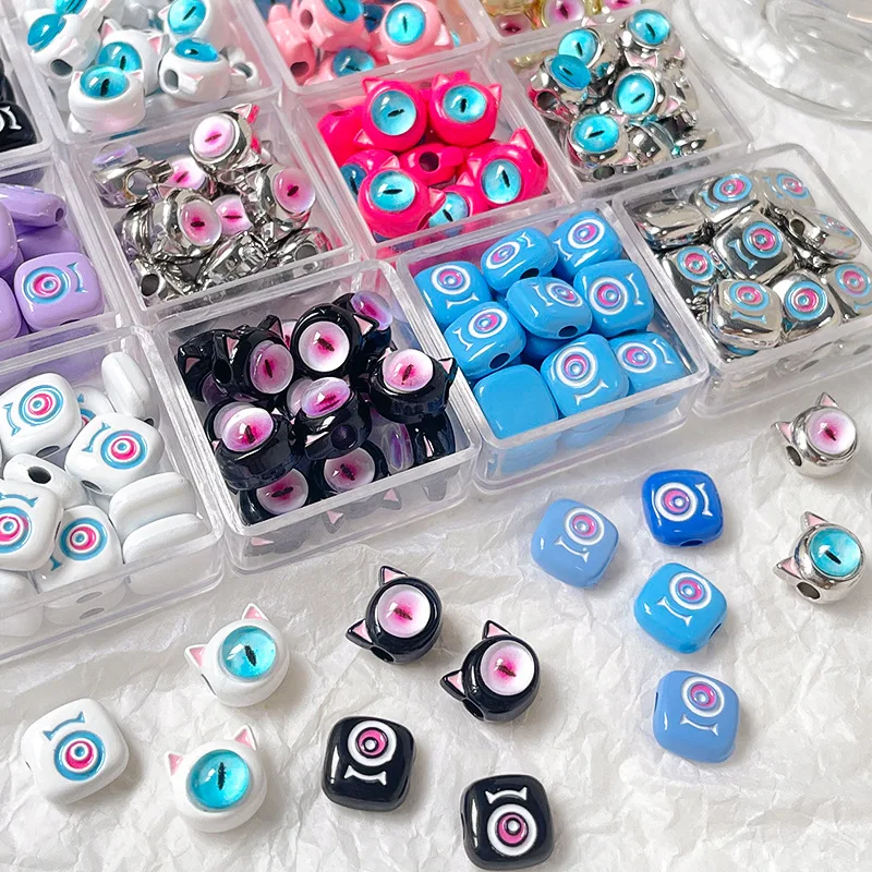 

Steel Fun Jewelry 2pcs Funny Kitten Single Eye Monster Perforated Bead Making Necklace Bracelet DIY Handmade Material Accessory