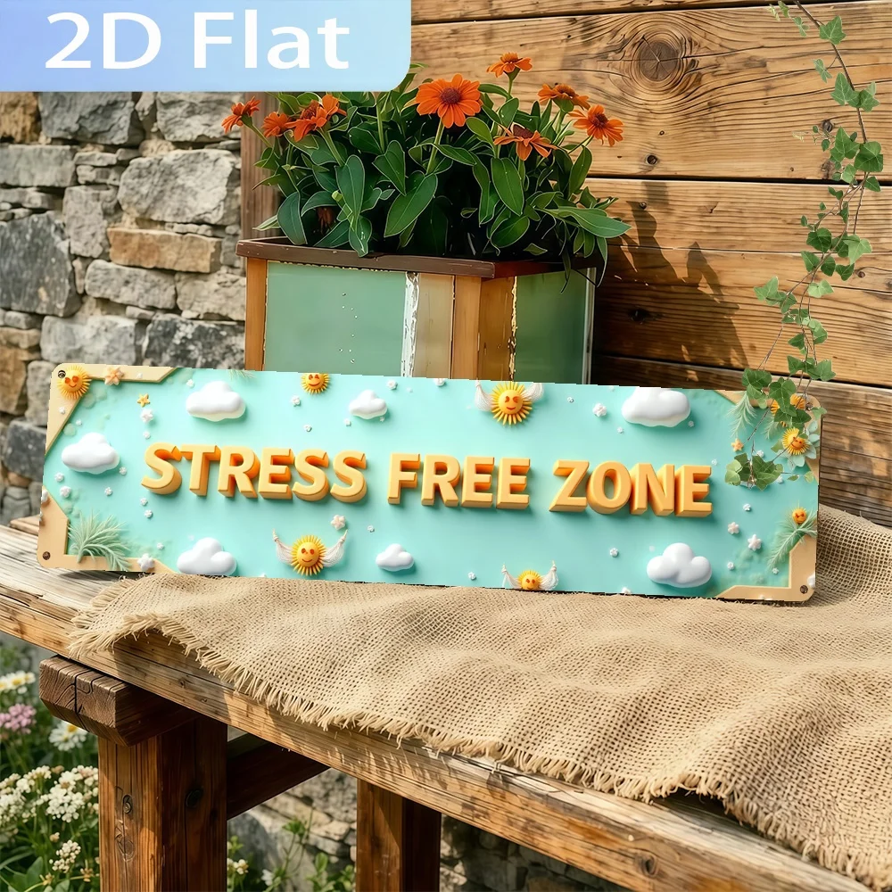 2D Flat Decorative Sign  Featuring The Phrase 'Stress - Free Zone'. This Vintage Wall Art Is Perfect for Home And Holiday Decor