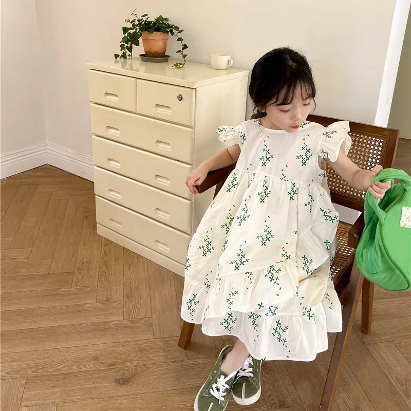 Robe longue d'été en dentelle florale sans manches pour enfants, robe mi-longue décontractée pour filles, robe d'été pour enfants, robe de princesse pour adolescents, robe de soirée Lolita